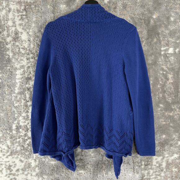 Design History Size L Cotton Blend Open Knit Cardigan Sweater Purple Blue - Picture 3 of 7